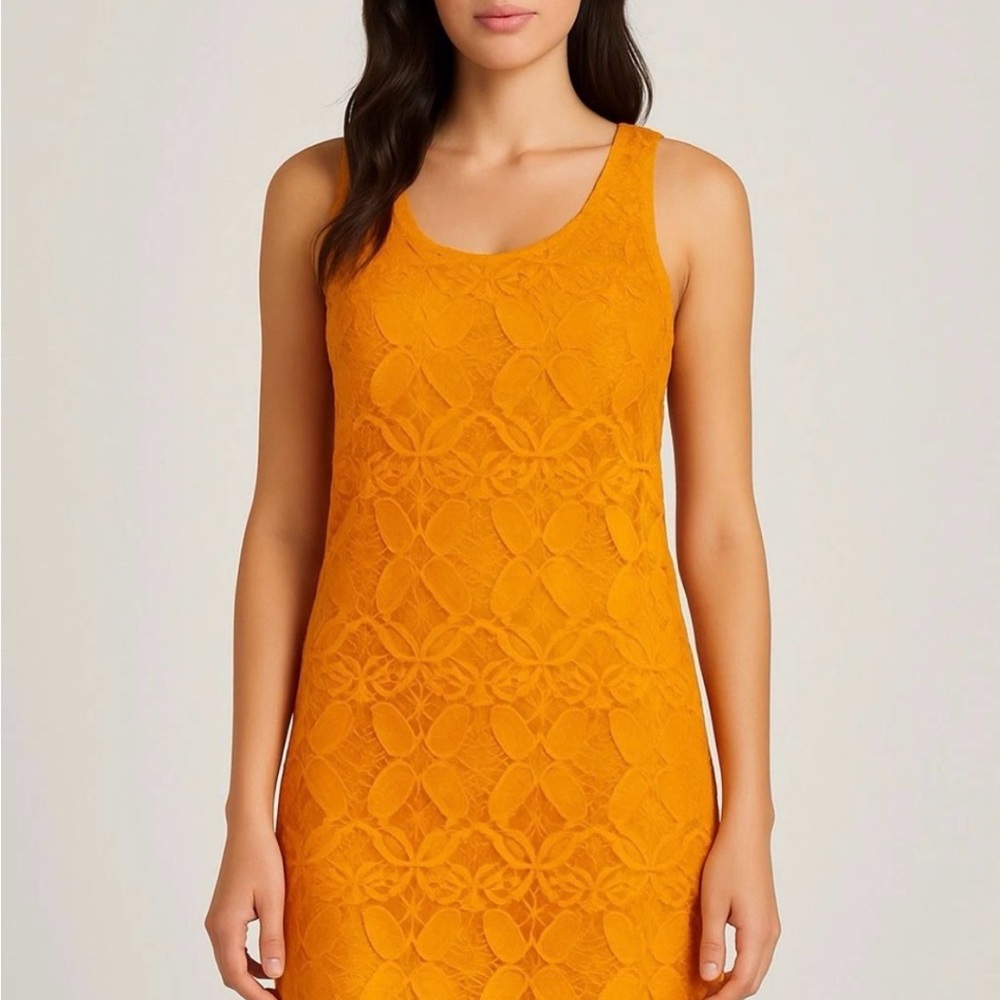 Anthropologie Orange Lace shifts dress with pockets!